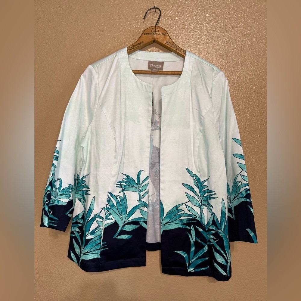 Chico's Floral Asian Watercolor Jacket Lightweight Open Tunic Cotton NWT 1 - Picture 10 of 16